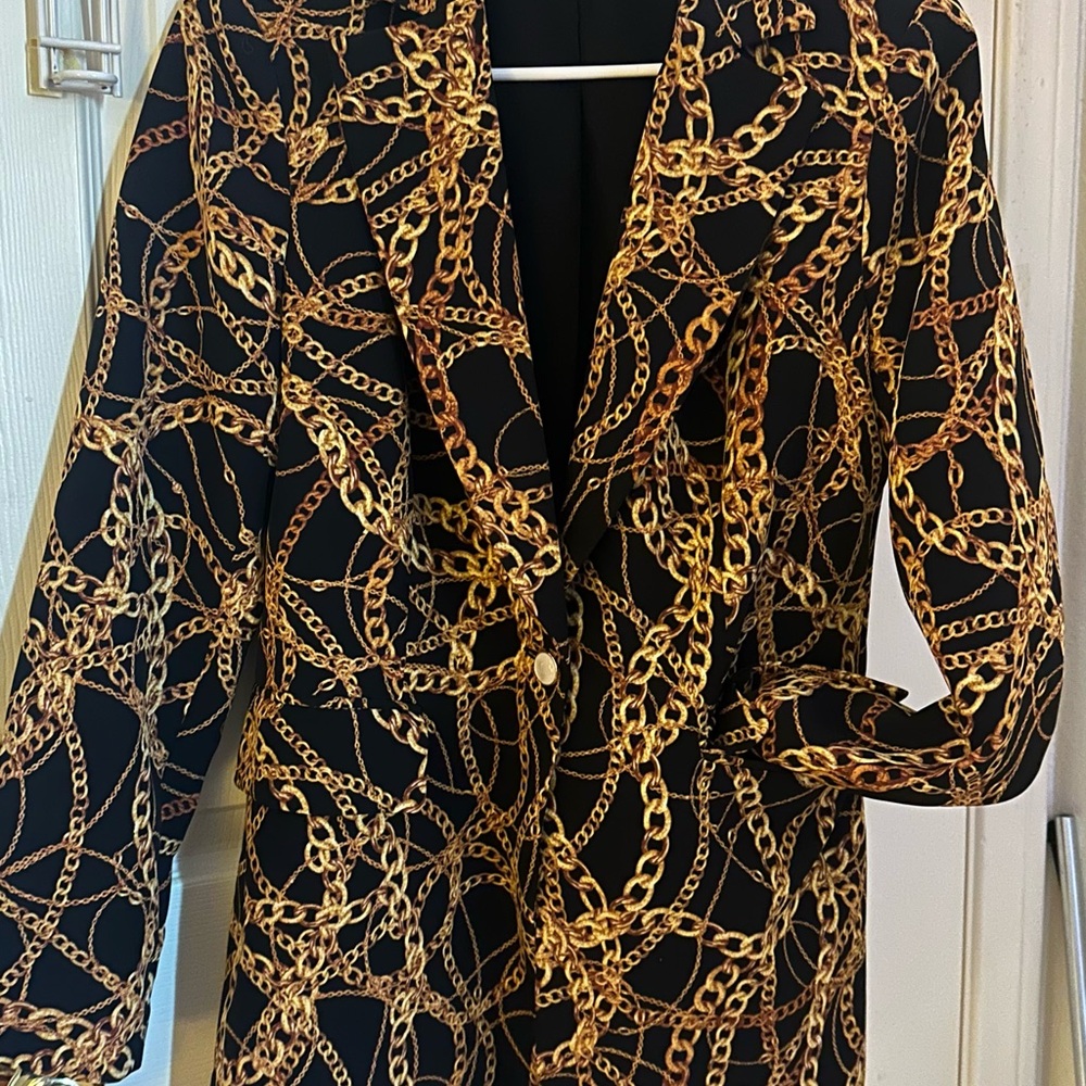 New York & Company Gold and Black Baroque Blazer